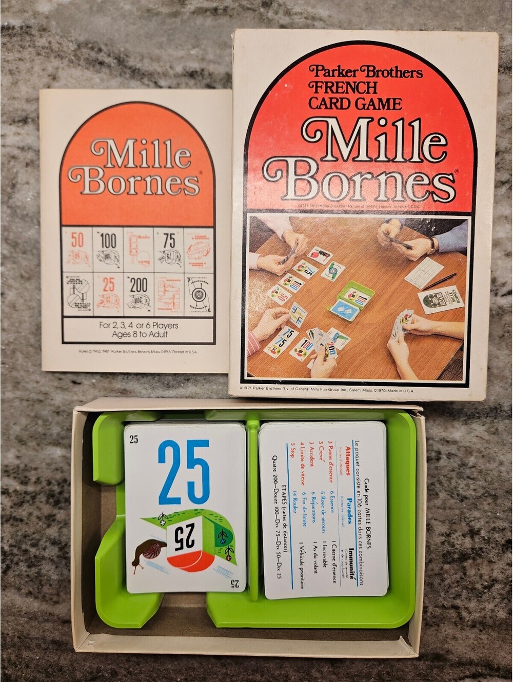 Vintage Mille Bornes Card Game 1970 Parker Brothers 100% Complete 112 Cards Tray